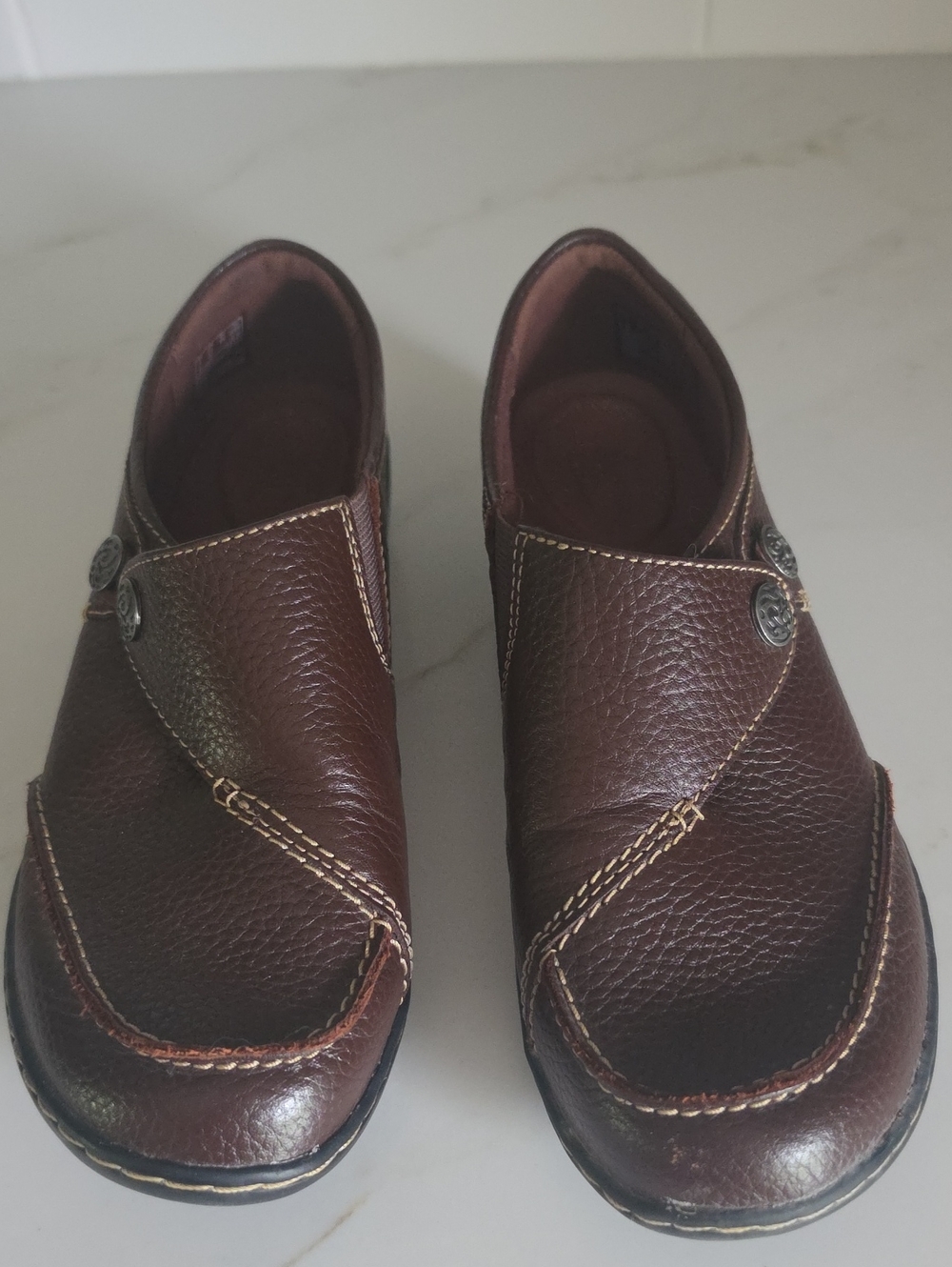 Clarks Ashland Lane Q Brown Leather Loafers Slip-On Shoes Women's Size 7.5W EUC